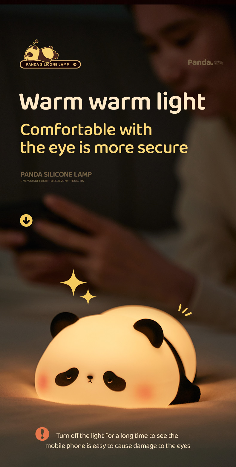 Factory customization silicone night light panda Usb Rechargeable Table Led Lamp Night Light Silicone Night Lights For Kids Room