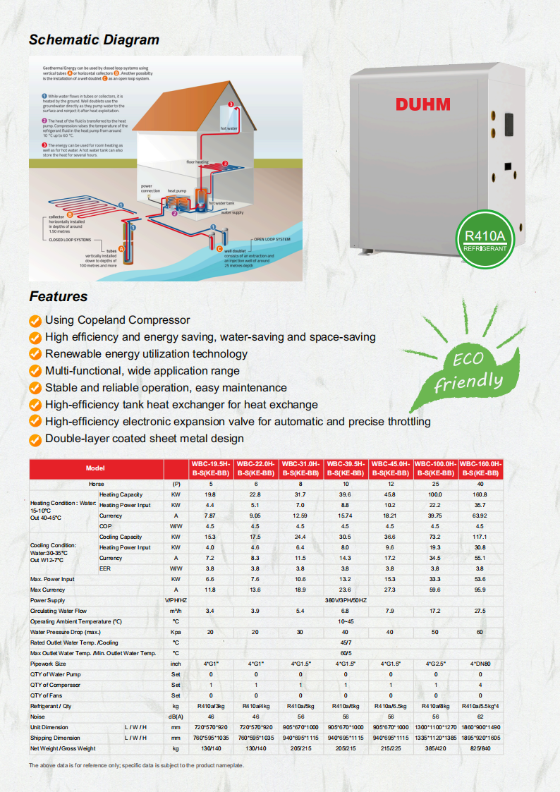 Electric White 19.5kw 3 Phase On Off Ground Source Heat Pump Water Heater Cooling