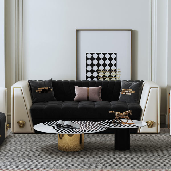 Light Luxury Zebra Stripes Steel Coffee Table Set H45cm Round Stylish