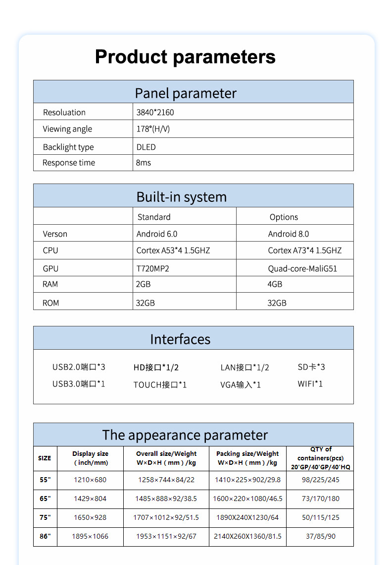 Floor Standing Smart Interactive Whiteboard Digital Signage 65''