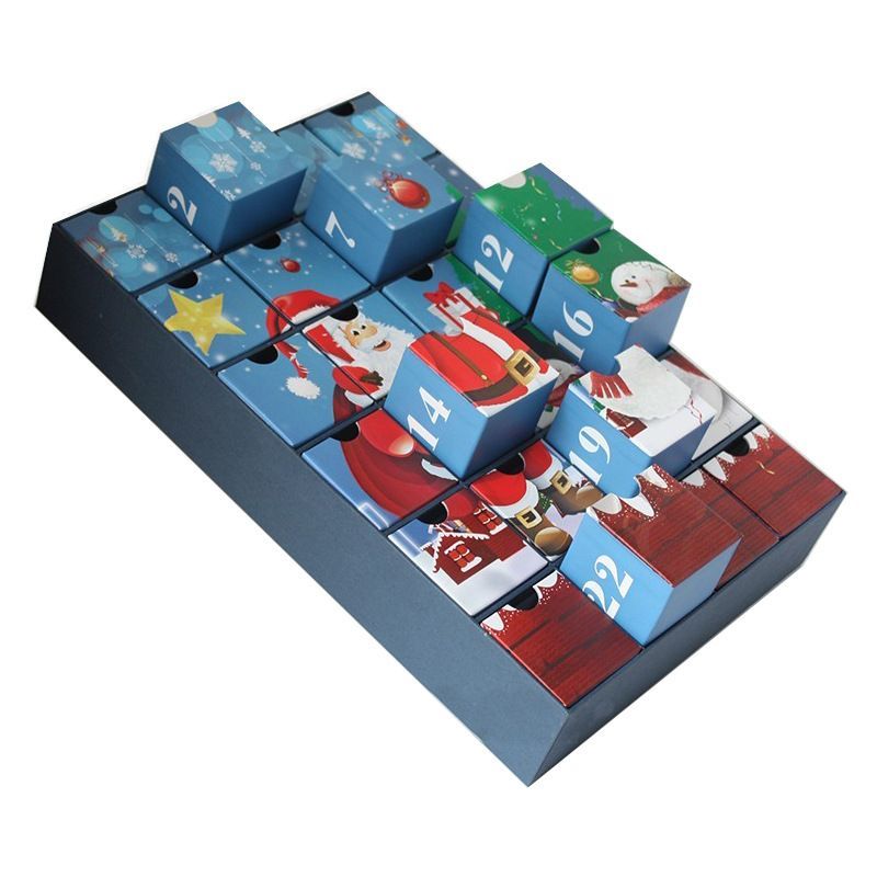 2025 New Custom Christmas Xmas Empty Advent Calendar Box Cosmetic Display Gift Packaging Drawer Box for Cosmetic Makeup Jewelry Beauty