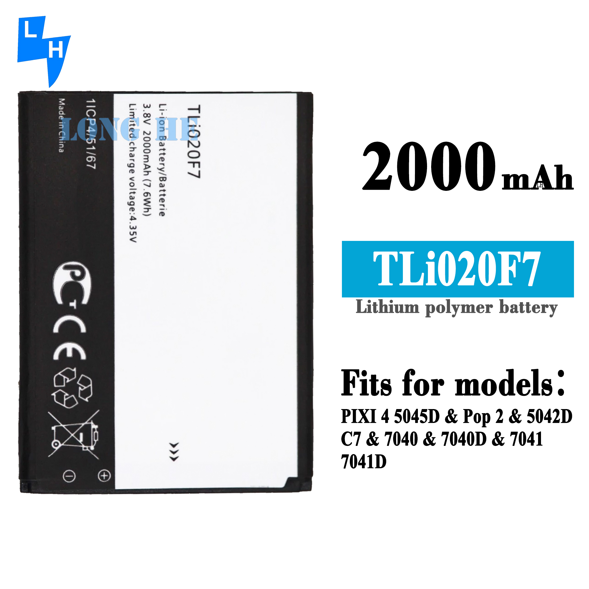 TLI020E7 battery for Alcatel Pixi 4 Pop C7 Pop 2 5045D 5042D 7040 7040D 7041 3.8V 2000mAh