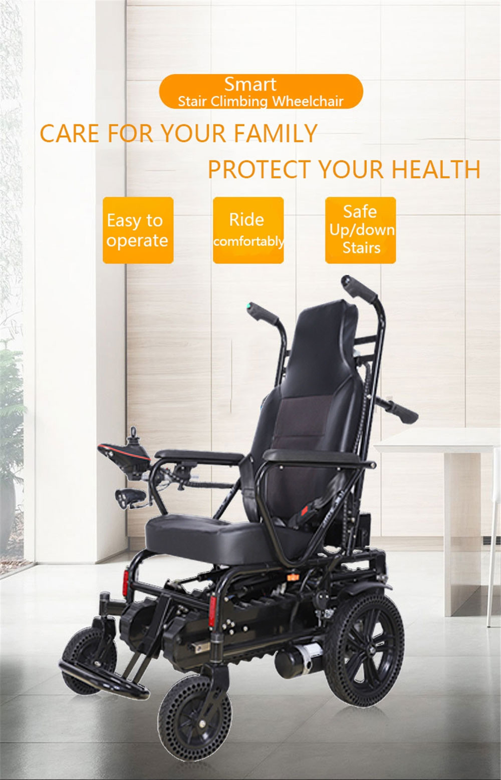Portable Medical Transport Wheelchair Lightweight Disabled Electric Stair Clibing Wheelchair