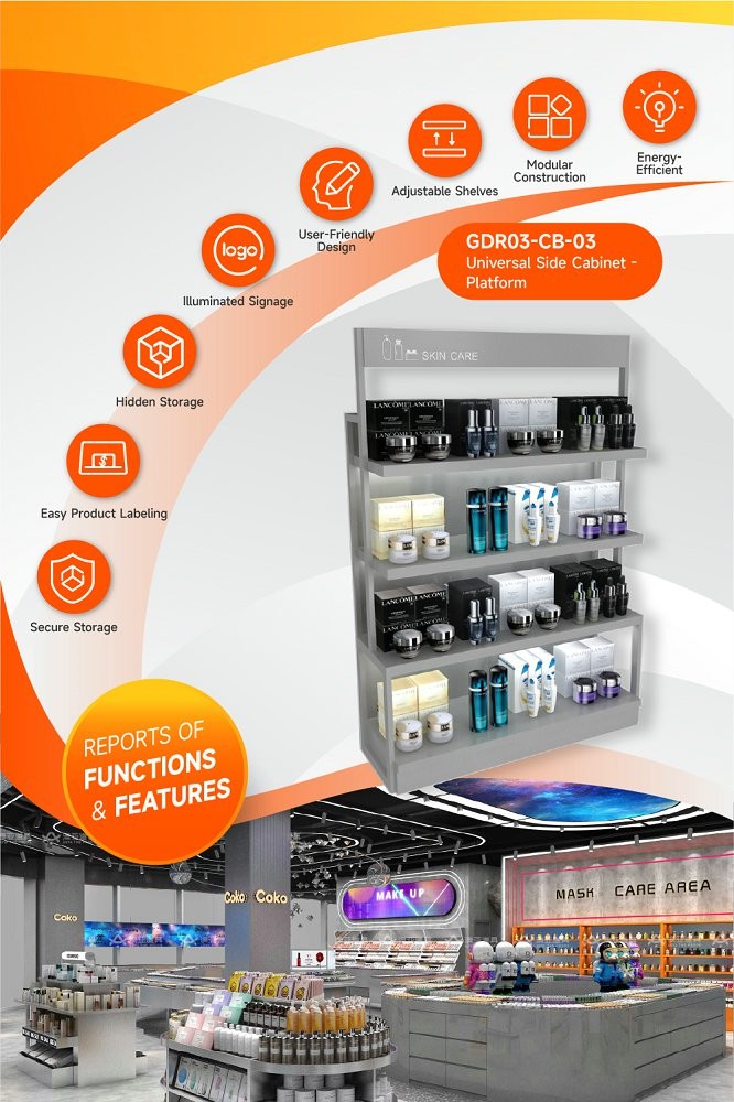 GDR03-CB-03 Universal Side Cabinet with 40mm Soft Film Light Box and Grey Edge Banding for Fashion Boutiques