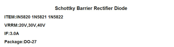 Schottky Barrier Rectifier 1n5820 Thru 1n5822 Diode 3A Do-27 Package