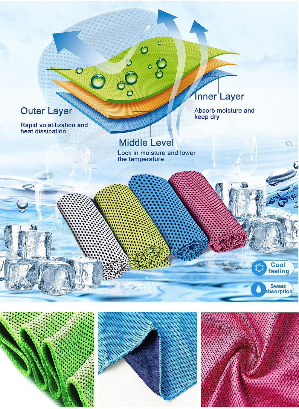 Gym Sweat Cool Towel Microfiber Polyester Ice Sports Cooling Towels With Custom Logo