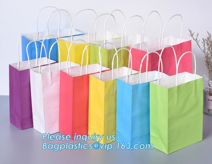 Custom Printed Accept Wholesale Stock White Brown Kraft Paper Shopping Bag With Handle No Minimum, carrier handle bags