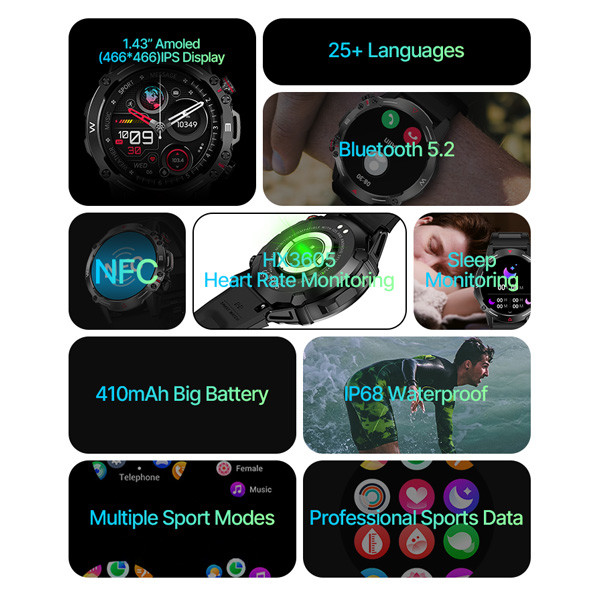 410mAh Full Screen Bluetooth Calling Smartwatch Oem For Construction Workers