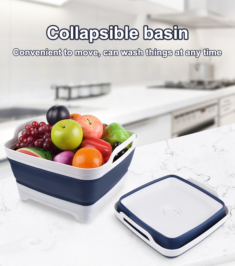 Collapsible 9L Silicone Strainer Basket Silicone Household Products Blue White