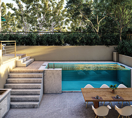 Wood plastic board coffee color above ground luxury swimming pools for holiday villages
