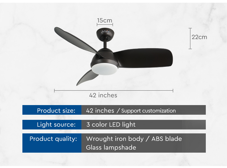 Pure Copper Motor 42-inch LED Ceiling Fan with Black ABS Blades and Metal Plastic Body