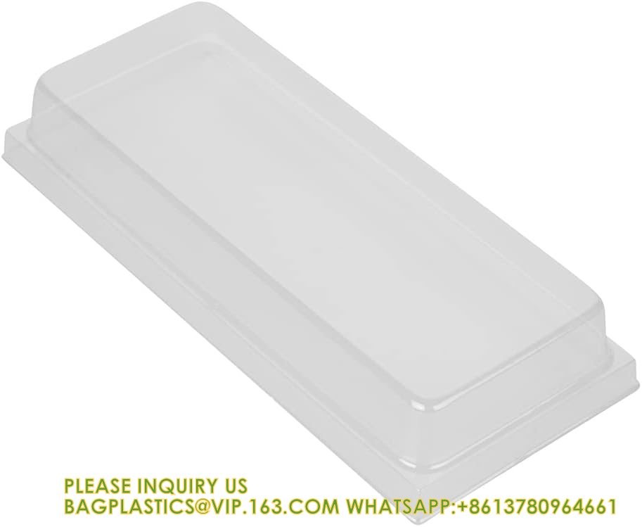 18 Oz Rectangle Long Straight Wooden Containers - Containers Sold Separately, Clear Plastic Lids
