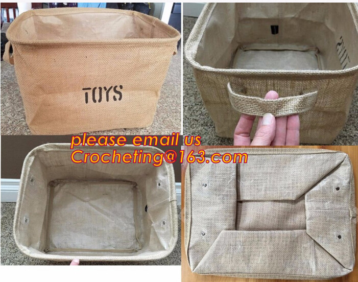 jute fabric storage basket with cotton rope handle,hot sale extra large baskets kids rope storage baskets with handles