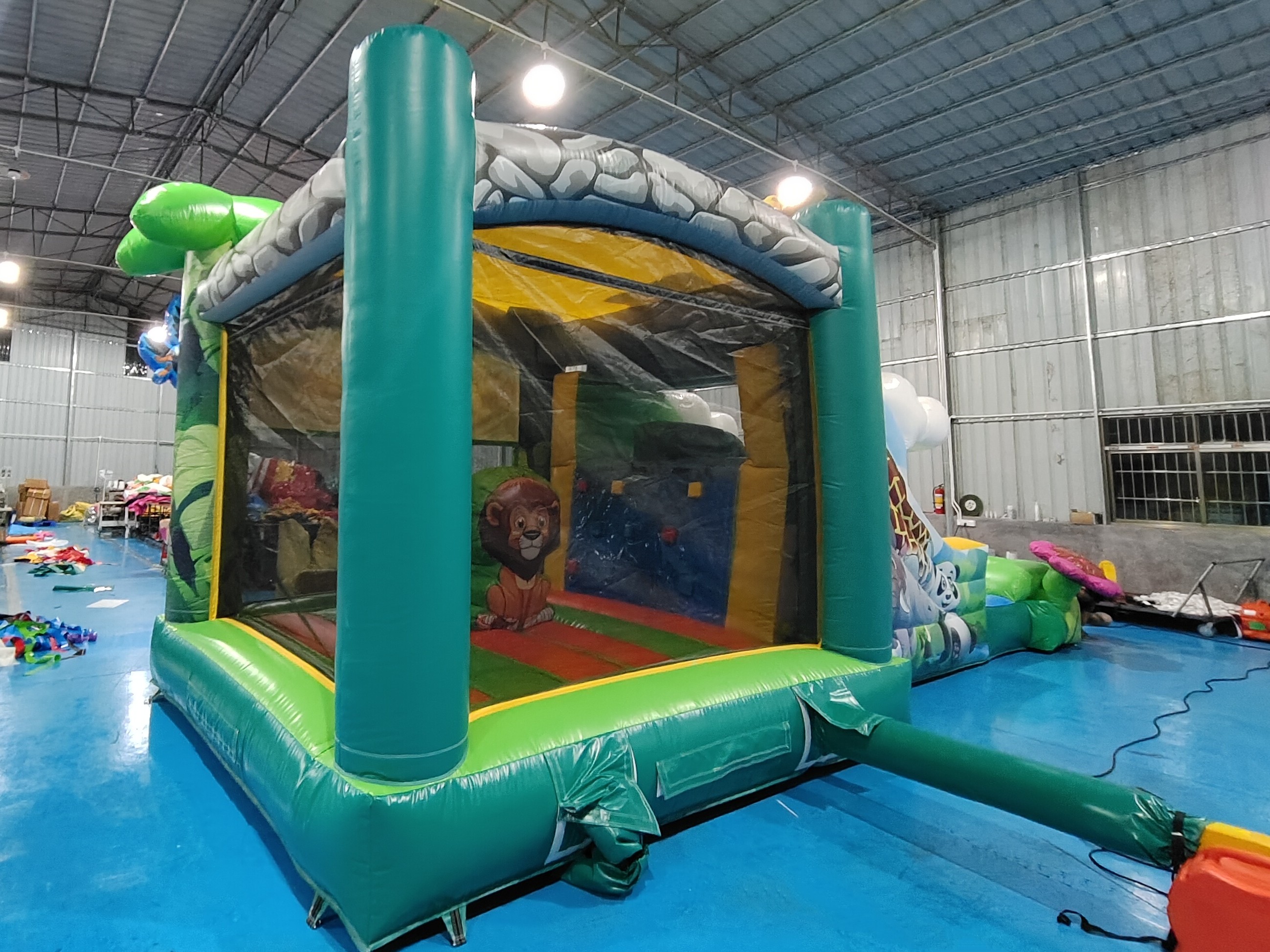 Outdoor Bounce House With Slide Jungle Animals Inflatable Bouncy Castle With Slide Combo Double Slides For Rental
