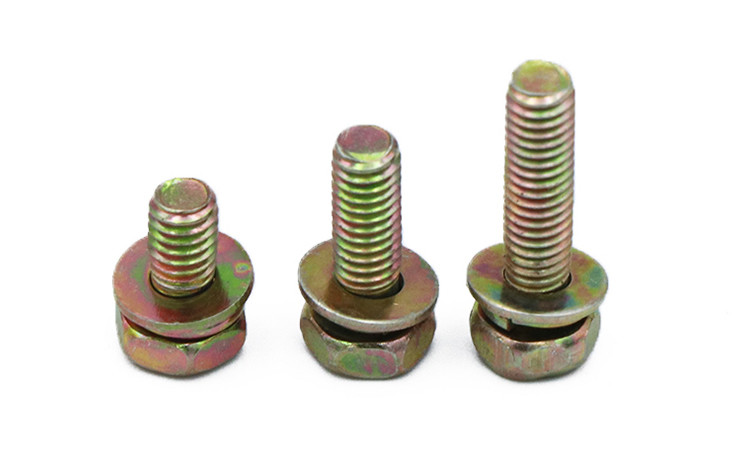 Yellow Chromated Steel Phillips Drive Hex Head Screws With Spring And Plain Washer Assemblies Screws