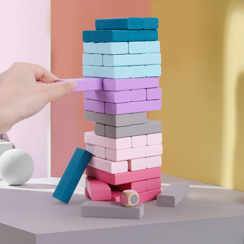 Balance 48pcs Colored Wooden Domino Blocks Stacked Rainbow Educational Toys