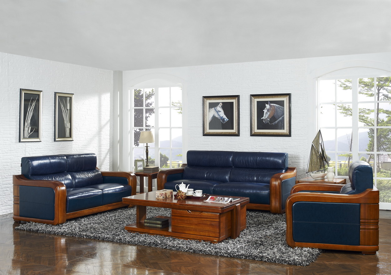 High end quality 1+2+3 Solid wood Leisure sofa set by Fabric and density sponge upholstered seat cushion