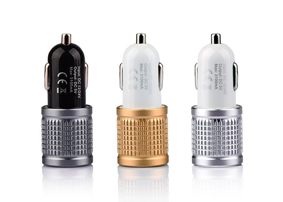 High Glossy Car Charger Adapter Aluminum Alloy Bottom Cover Led, Indicator Fast Charger 3.1A