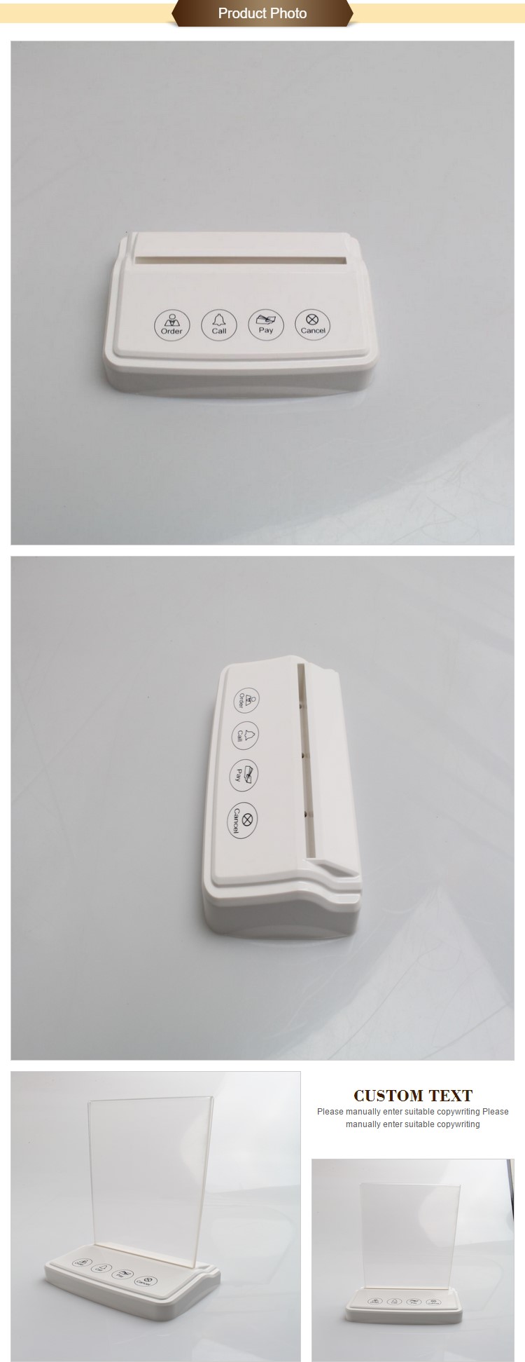 High quality White wireless restaurant caller Desk Touch key button with 433.92MHz