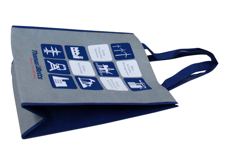 Grey Non Woven Fabric Carrier Bags With Blue Handle Handy shopping bag for Brand Promotion
