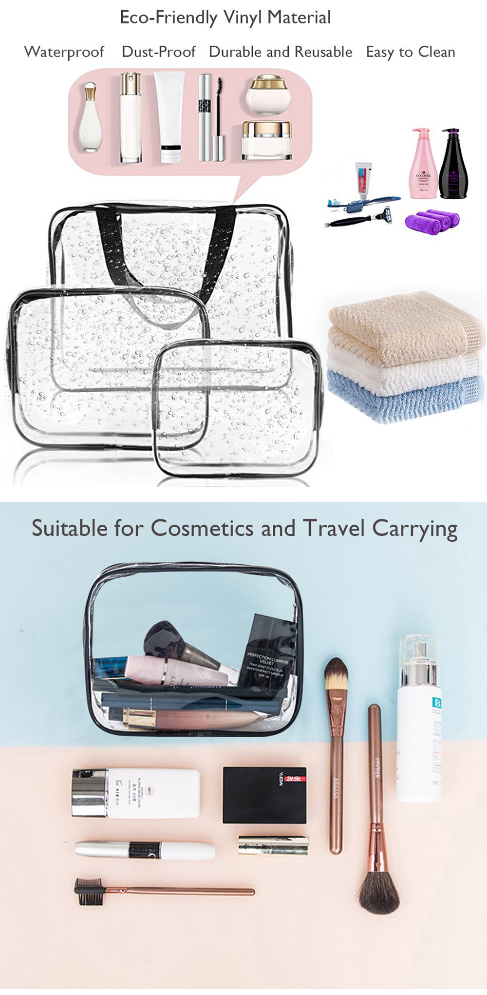 Waterproof Zippered 6 Pack Clear PVC Toiletry Bag With Handle