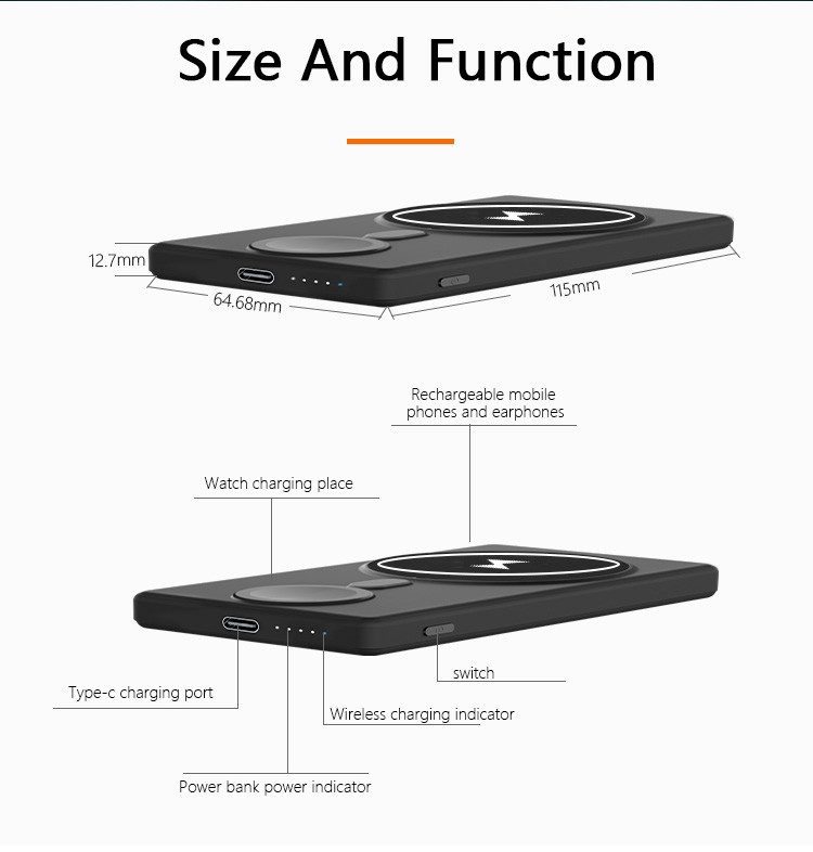 3 In 1 Power Bank 5000mah Qi Portable Wireless Charger For Iwatch