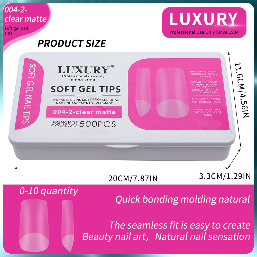 500PCS Stiletto Nail Tips Set Clear Matte Full Cover Acrylic Artificial Nails
