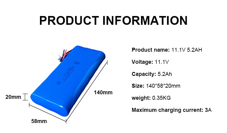 Custom 18650 Lithium Ion Battery Pack Rechargeable 11.1V 5.2AH