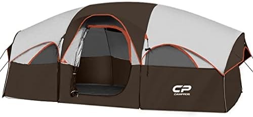CAMPROS CP Tent 8 Person Camping Tents, Weather Resistant Family Tent, 5 Large Mesh Windows, Double Layer, Divided