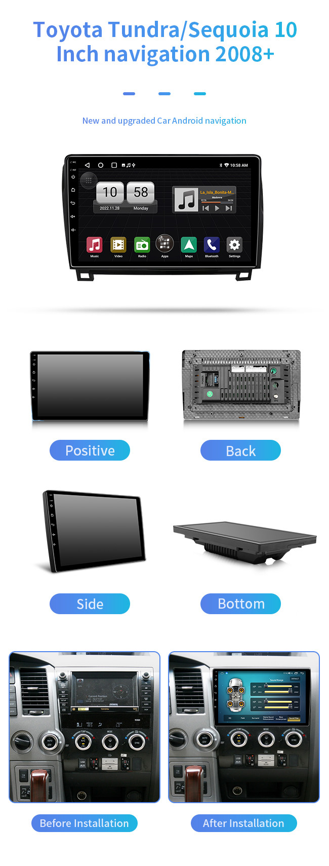 10 Inch For Toyota Tundra / Sequoia 2008+ Wifi Carplay Bluetooth Car Navigation