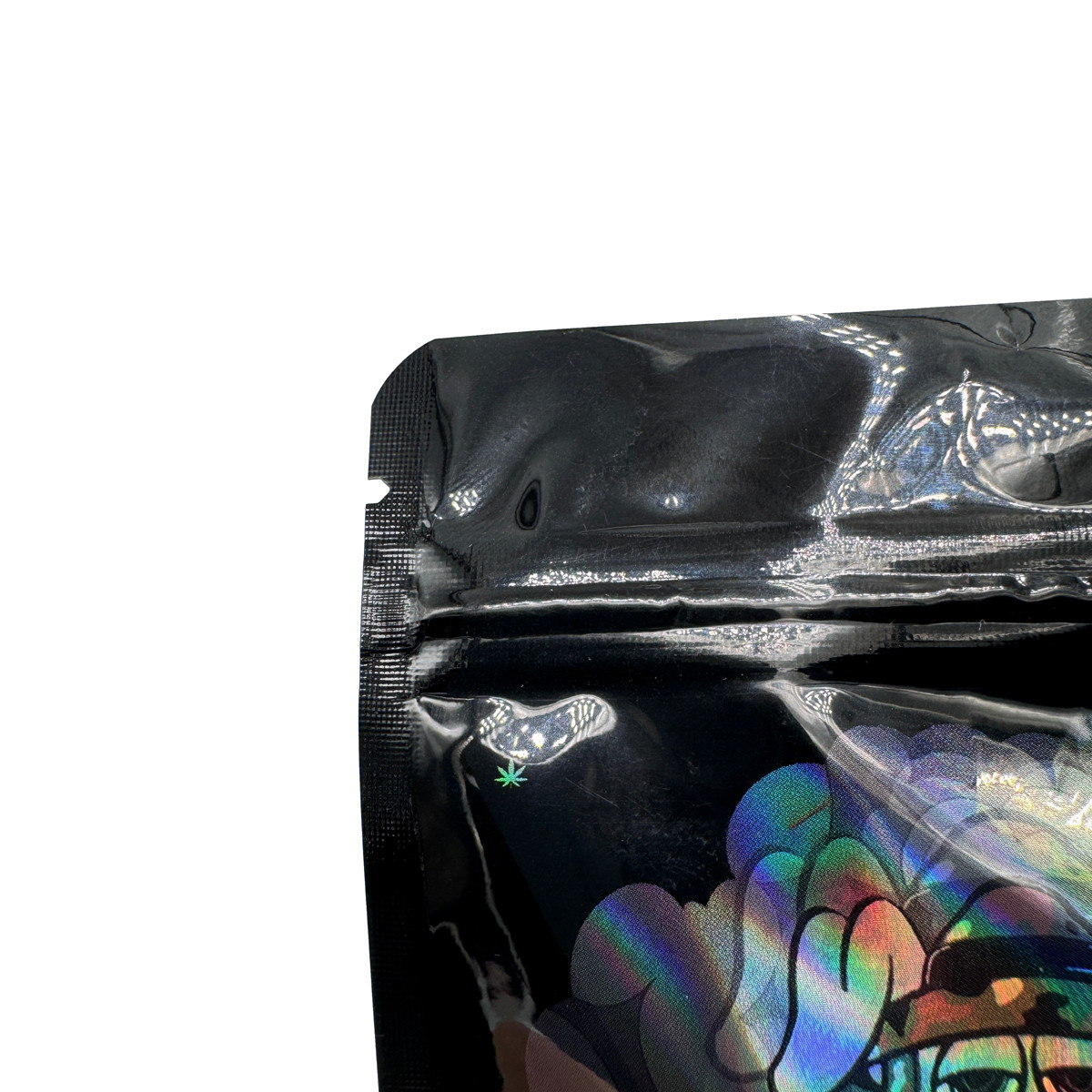 Glossy Black Reusable Foil Lined Ziplock Holographic Packaging Bags For Flower Weed
