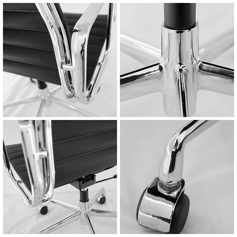 Low Back Ribbed Leather Chair EA108 Aluminum Group Charles Eames Style
