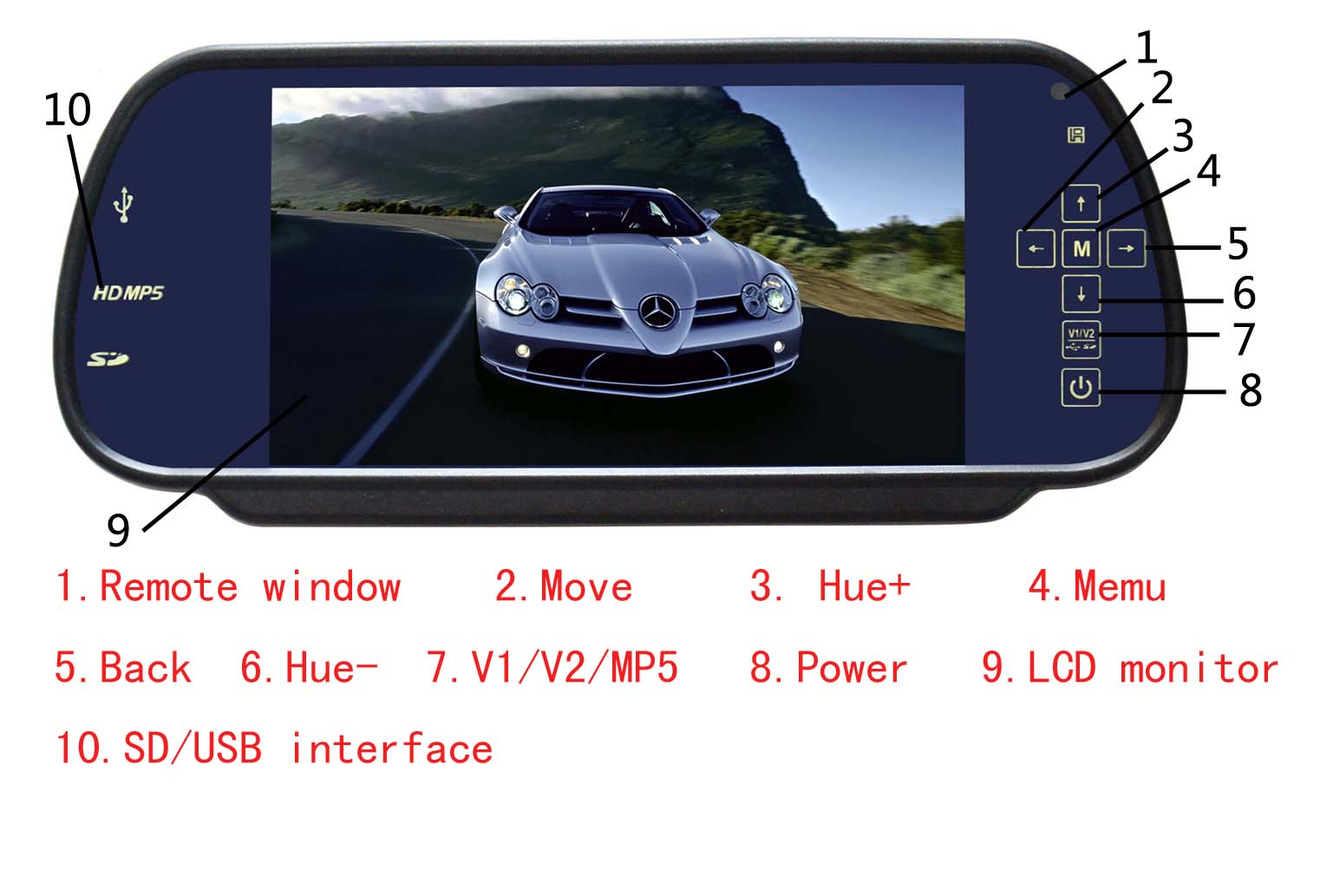 Ouchuangbo car camera Rearview Mirror waterproof Parking Back Up with LCD screen MP5 two-w
