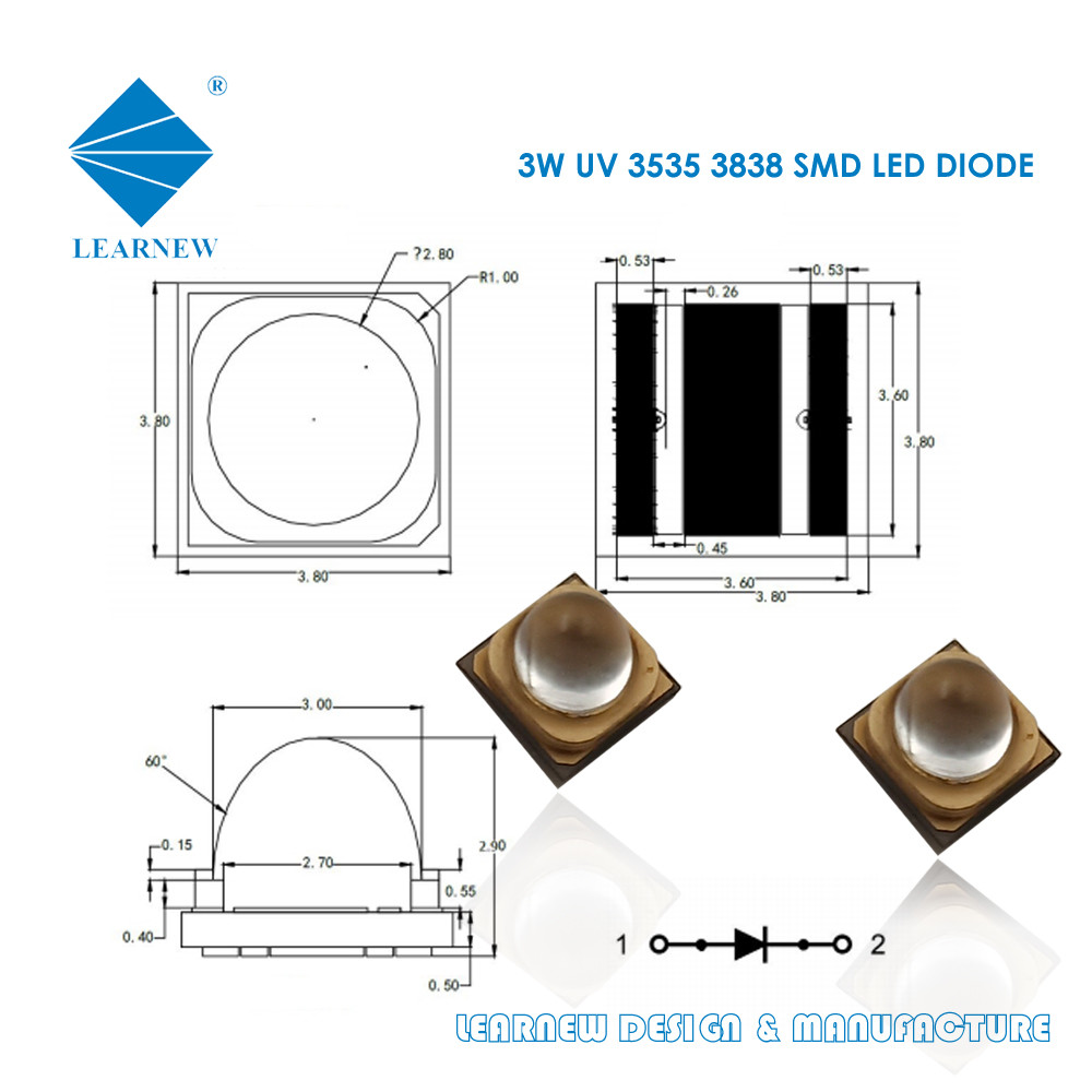 UV High Quality LED Light Chip 3w 5w 395nm 405nm With Quartz Lens