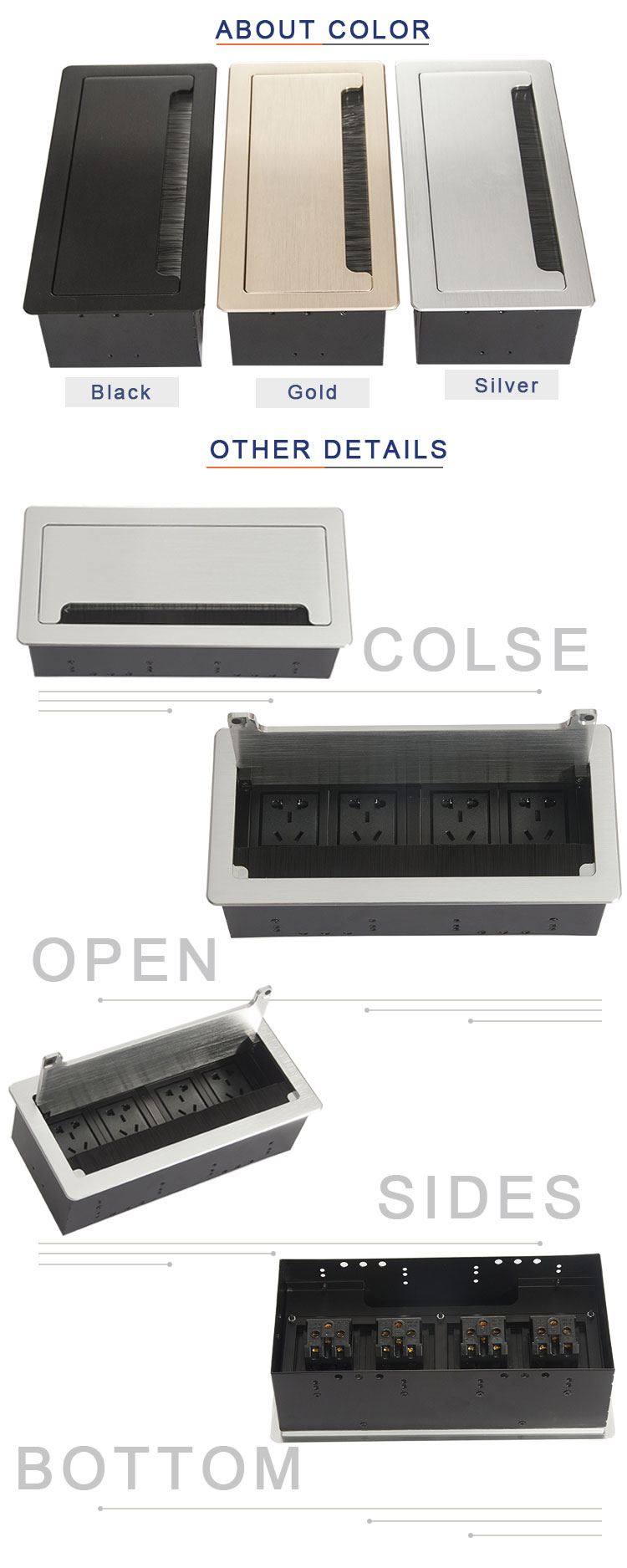 Black Desktop Socket/Aluminum Brushed Tabletop Power Outlets/Desk Sockets Box