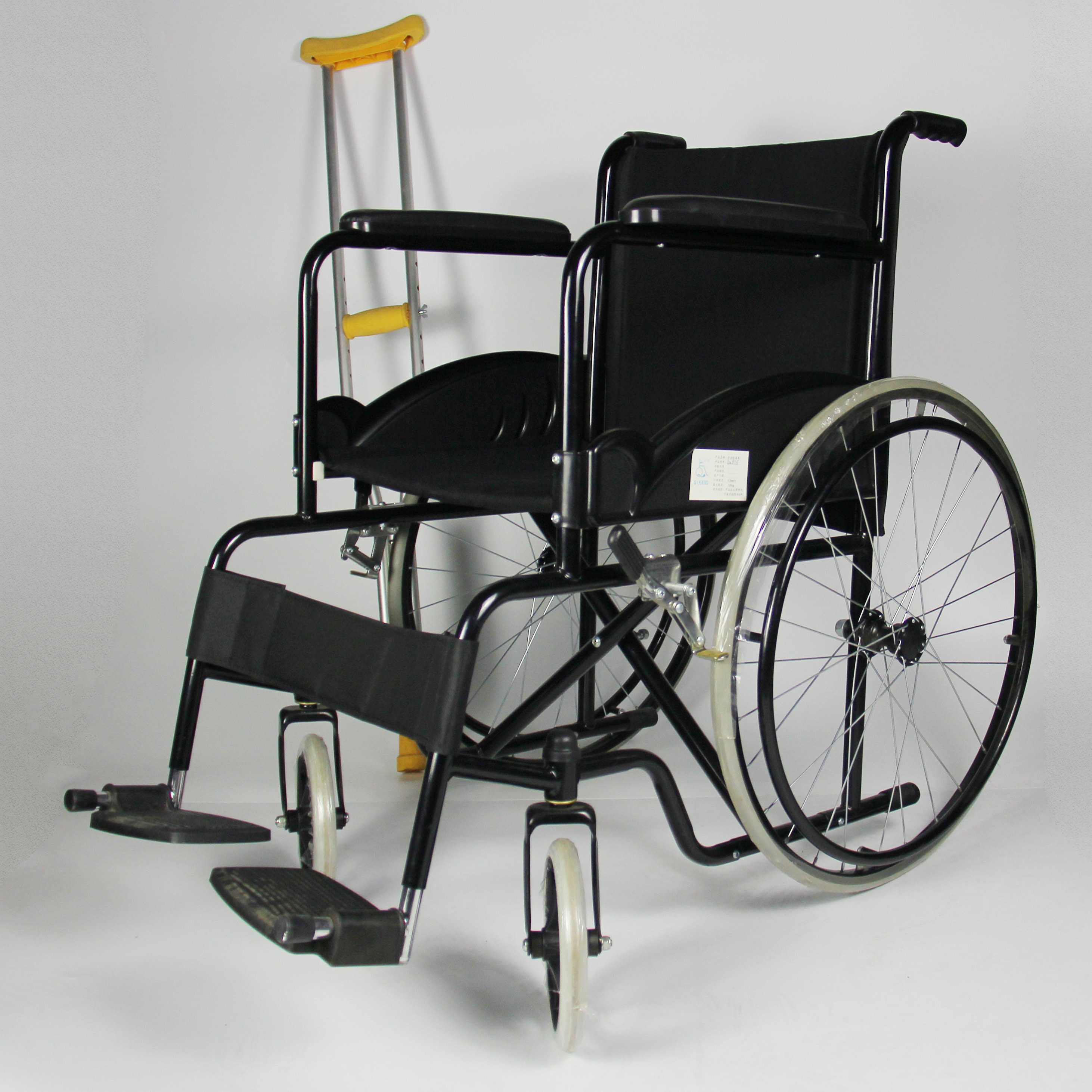 Solid Castor Folding Steel Wheelchair With Black Powder Coating Frame