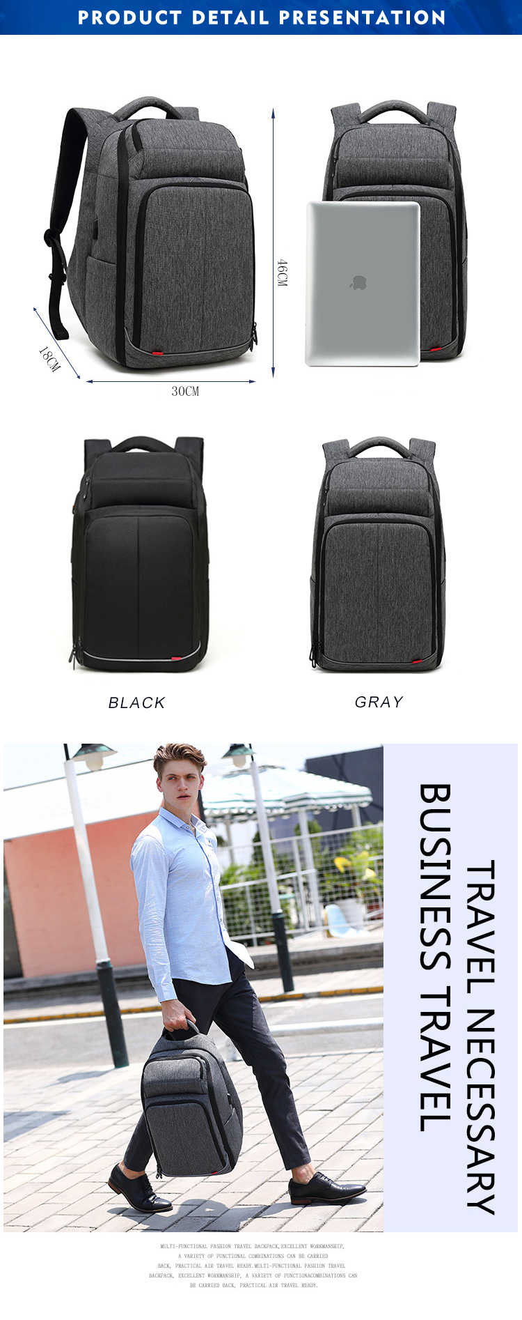 25 Litre Computer Interlayer USB Charging Anti Theft Waterproof Backpack