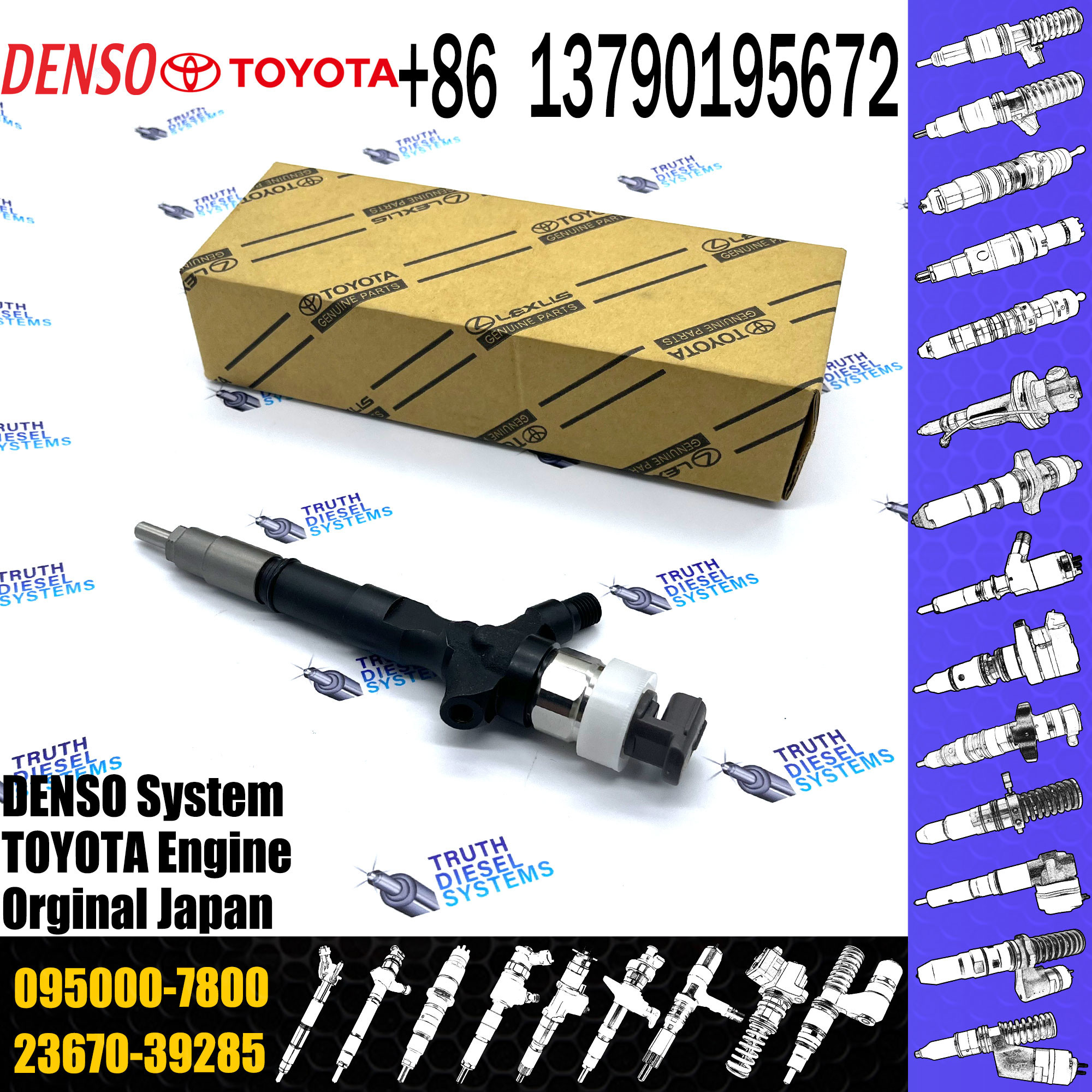 2KD-FTV Diesel Fuel Injector 23670-30310 DENSO 9709500-780 095000-7800 For DENSO TOYOTA HILUX 2.5L