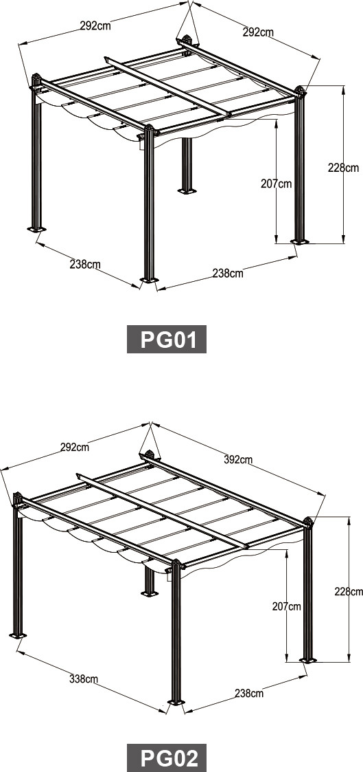 Polyester SunshadeFreestanding Aluminium Pergola With Sides PG01 PG02 Powder Coated
