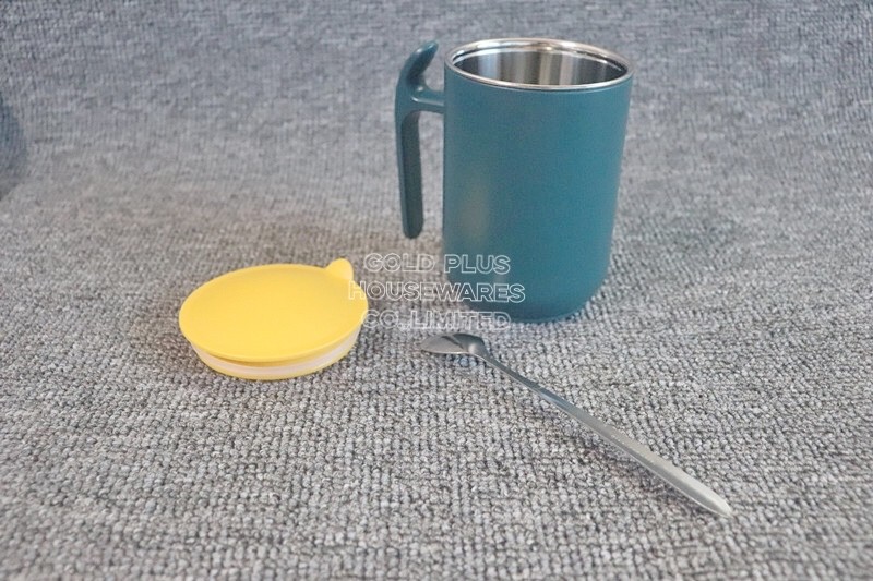 Classic Green Red Detachable Stainless Steel Coffee Mug With Spoon