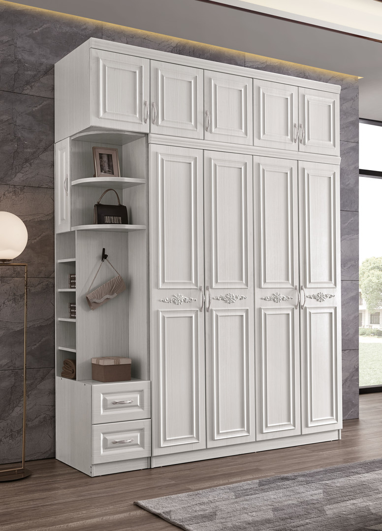 Multiscene Detachable White Wooden Wardrobe For Small Bedroom Adjustable