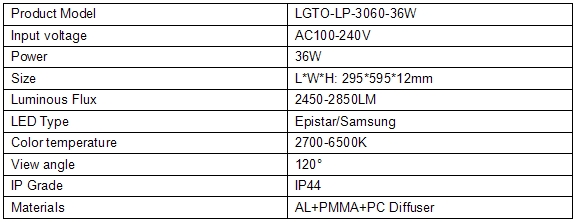 300*600mm SMD5630 led panel light 36W