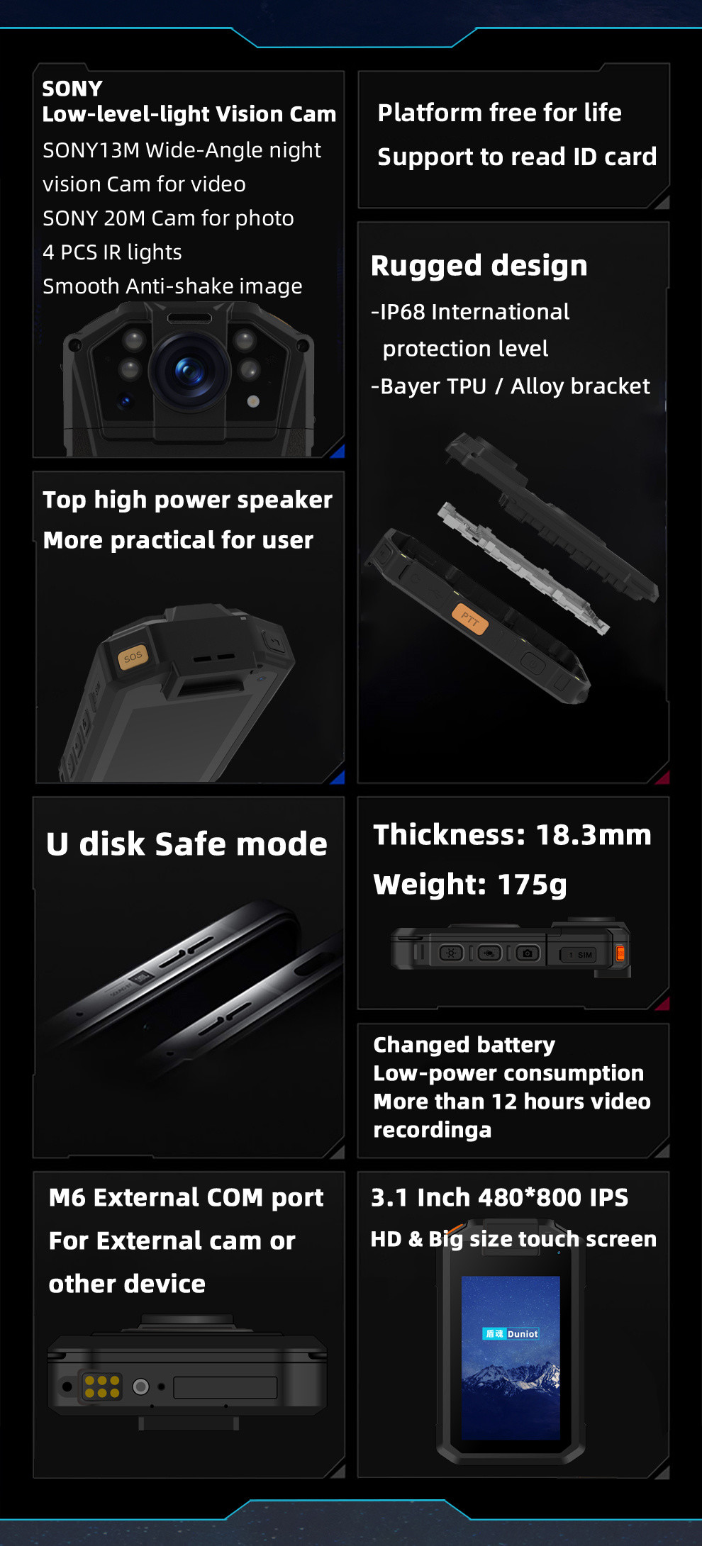 Ultra Thin 4G Police Law Enforcement Video Recorder With Low Light Camera