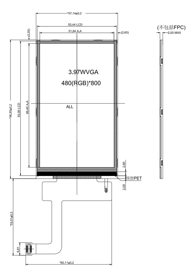 4 inch TFT LCD Display DSI MIPI 480x800 IPS 2.8V REACH RoHS Certificate