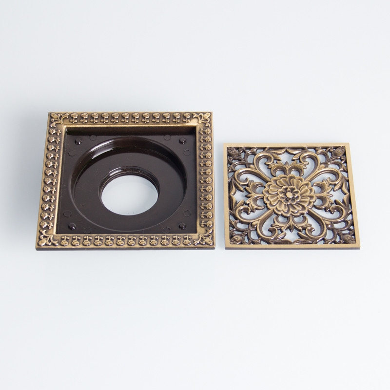 Brass Square Shower Drain Hair Catcher Archaize Carve Patterns