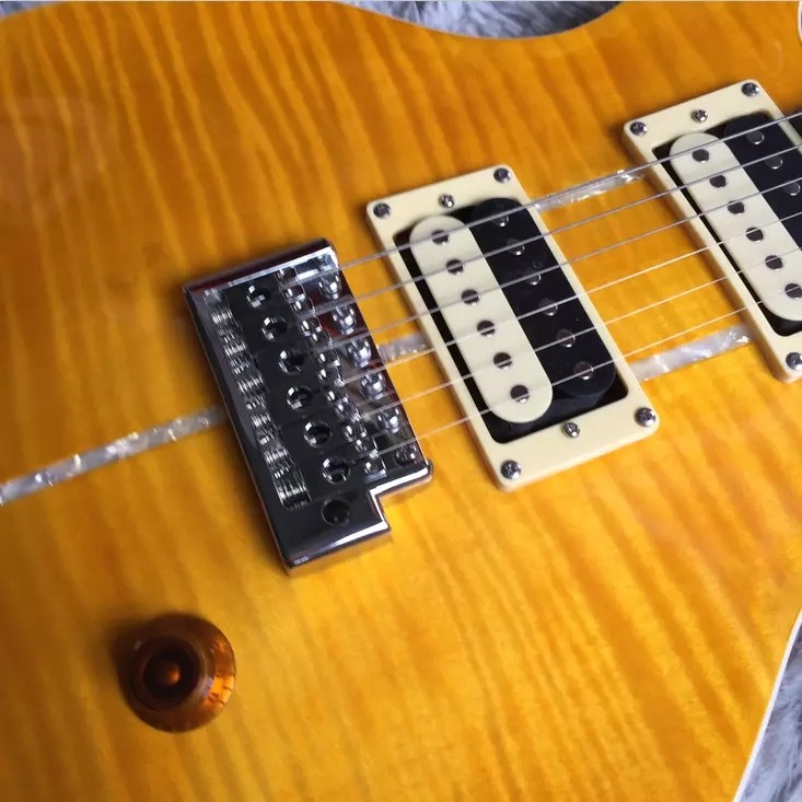 Custom Flamed Maple Top Electric Guitar with Bird Inlay and Chrome Hardware in Yellow PRS Santana Retro Orange​