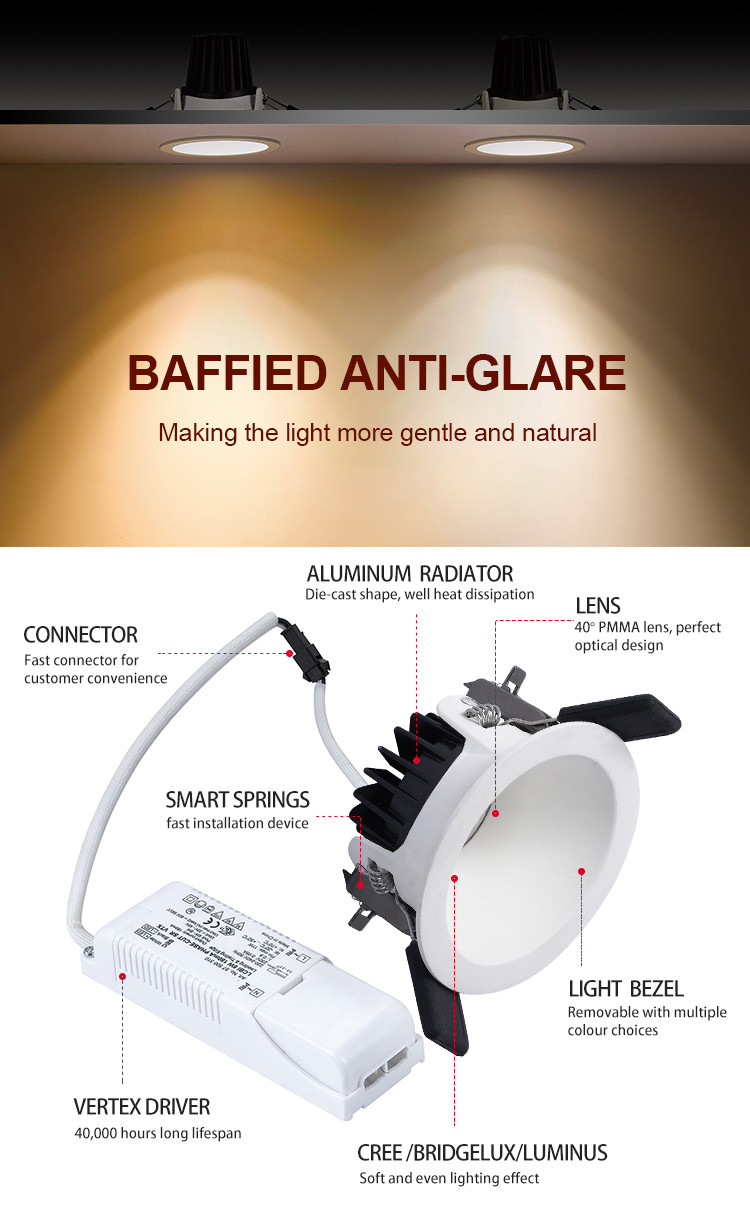 VERTEX Round Shape Dimmable LED Downlights Easy Installation