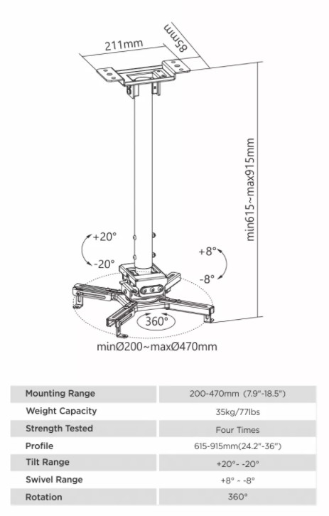 Heavy Duty Rotate Projector Ceiling Mount For Pitched Flat Ceiling