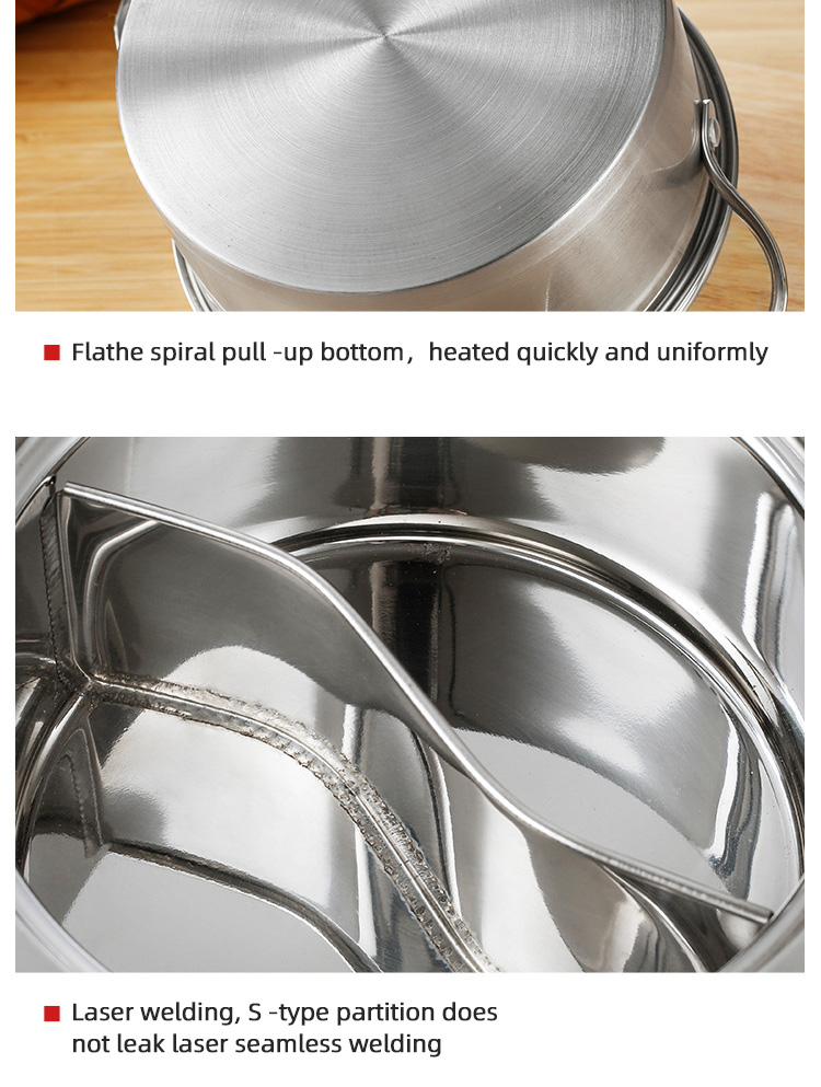 New Design Silver Kitchen Small Stock Pot Stainless Steel Shabu Shabu Induction Hot Pot With SS Double Ear Handles