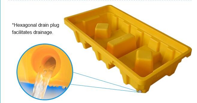 Detachable plastic 4 drum oil spill pallet, 1300*660*150 mm 2 drum spill containment pallet, Nestable 2 drum spill conta